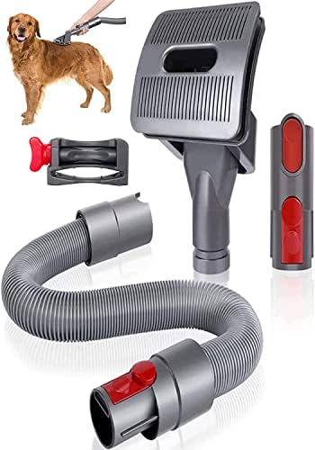 Groom Tool Kit Compatible with Dyson Vacuums, Pet Dog Brush Hair Vacuum Attachment for Dyson V7/8/10/12/15, Suitable for Long or Medium Haired Dogs, Vacuum-Assisted Dog Groomer & Self-Cleaning Mess-free Grooming