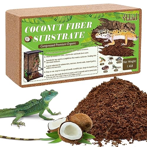 Halatool 1.4LB Compressed Coco Coir Substrate for Reptiles & Amphibians Organic Coconut Coir Brick Premium Coconut Husk Fiber Terrarium Bedding for Tortoises Beard Dragon Snake Tarantula Worm Bins