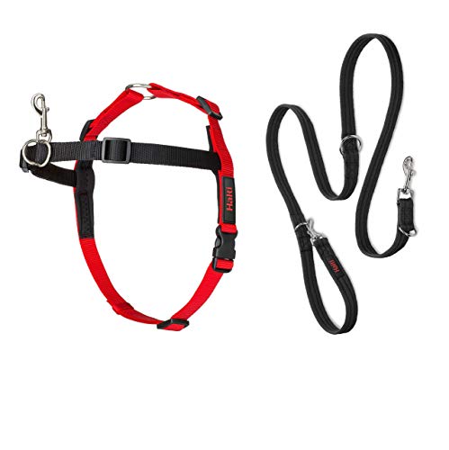 Halti Front Control Harness and Training Lead Combination Pack, Stop Dog Pulling on Walks with Halti, Includes Medium Halti Front Control Harness and Double Ended Lead, Black, Model: 14326W