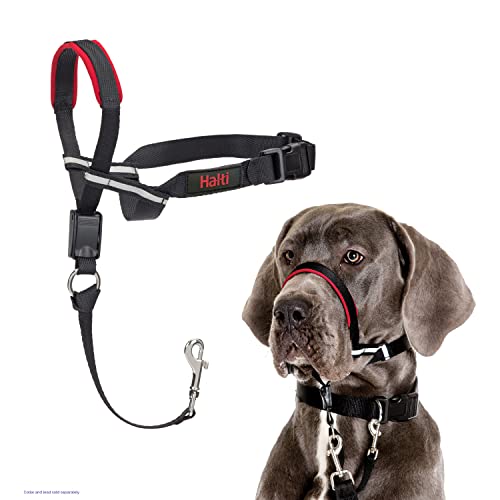 HALTI Optifit Headcollar Size Large, Bestelling Dog Head Harness to Stop Pulling on the Lead, Easy to Use, Adjustable & Reflective Head Collar for Dogs, Professional Anti-Pull Training Aid, Black/Red