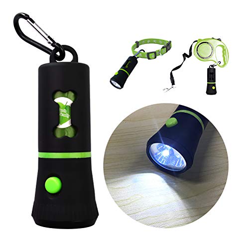 HaoDeng Waste Bags Dispenser with LED Flashlight, Poop Bag Holder for Dog Lead Leash, Diaper Bags Dispenser for Cradle or Car, Never Step on Poop Again at Night, includes 1 Roll(15 Bags Per Roll)