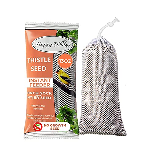 Happy Wings Nyjer/Thistle Seeds Wild Bird Food-13 Ounce | Prefilled Sock | No Grow Seed I Bird Seeds for Wild Birds