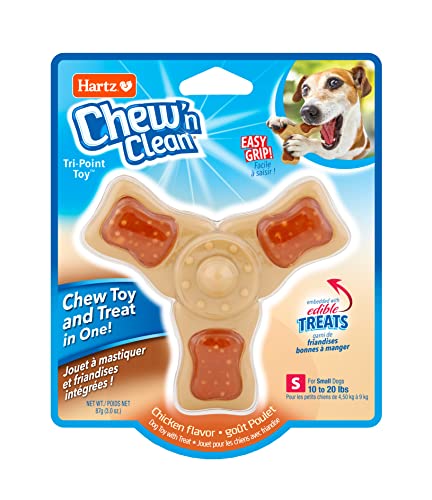 Hartz Chew ‘n Clean Chew Toy and Treat in One Chicken Flavored Tri-Point Dog Toy, Small