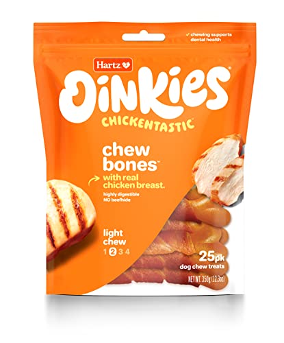 Hartz Oinkies Chickentastic Chew Bones Dog Treats with Real Chicken Breast, Long-Lasting Yet Highly Digestible, 25 Count