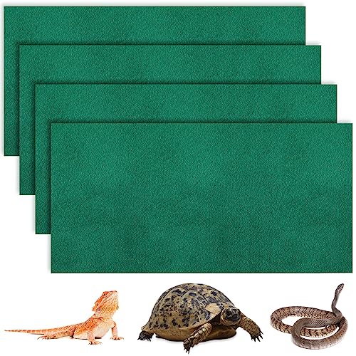 Haull 4 Pcs 24" x 47" Reptile Carpet Pet Terrarium Floor Liners Bedding Substrate Liner Supplies Reptile Cage Mat Tank Accessories for Lizard Bearded Dragon Tortoise Snake Leopard (Green)