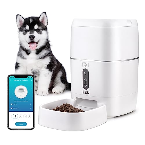 HBN Automatic Cat Feeder, 6L Smart Cats Dogs Feeder, Auto Pet Food Dispenser with Portion Control and Voice Recorder, 2.4G Wi-Fi Enabled App Control (6L(no Camera))