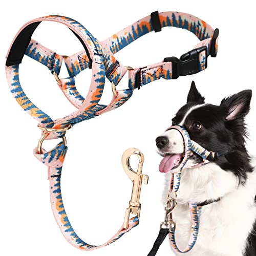 Head Collar for Dogs, No Pull Printed Mouth Harness, Gentle Head Halter for Small Medium Large Dogs Stop Pulling on Leash, Easy Control on Walks