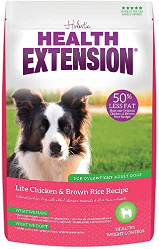 Health Extension Weight Control Dry Dog Food, Natural Food for Overweight Adult Dogs with Added Vitamins & Mineral, Lite Chicken & Brown Rice Recipe (15 lbs / 6.8 kg)