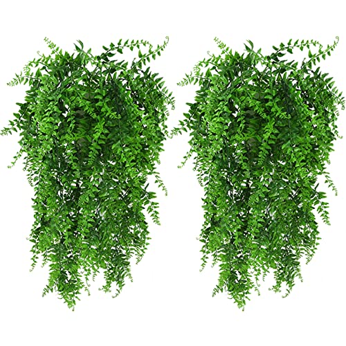 HERCOCCI 2 Pack Reptile Plants, Terrarium Hanging Plants Vines Artificial Leaves Habitat Decorations with Suction Cup for Bearded Dragon Hermit Crab Lizard Snake Geckos Chameleon