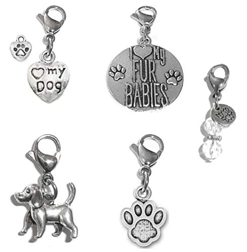 Hidden Hollow Beads Set Of 4 Clip On Charms, Bag, Purse, Handbag, Message, Keychain, Zipper Pull, Bracelets, Necklaces, Jewelry (Paw Print; Love My Dog; Fur Babies; Dog Charm)