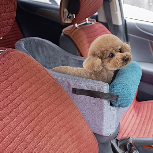 HIFUAR Pet Car Booster Seat Small Dogs Armrest Booster Seat for Car,Middle Console Dog Car Seat Center Console Doggie Seat (Grey+Blue)