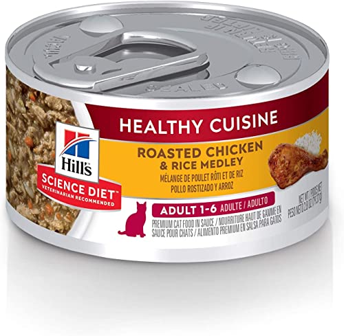 Hill's Science Diet Wet Cat Food, Adult, Healthy Cuisine, Roasted Chicken & Rice for Healthy Weight & Weight Management, 2.8 oz. Cans, 24-Pack