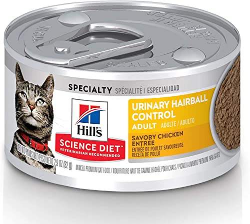 Hill's Science Diet Wet Cat Food, Adult, Urinary & Hairball Control, Savory Chicken Recipe, 2.9 oz. Cans, 24-Pack