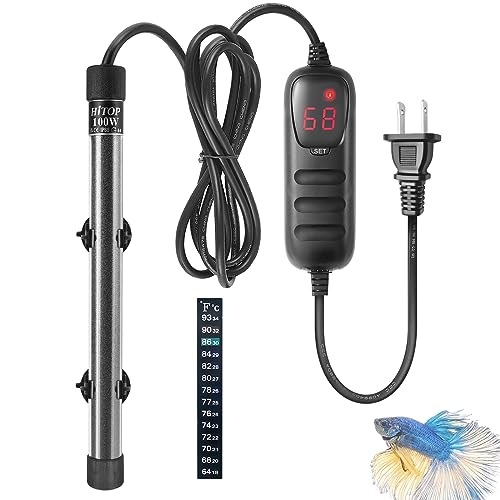 HITOP Mini Submersible Aquarium Heater -100W Digital Heater for Fish Tank Turtle Tank 10-25 Gallon，Saltwater and Fresh Water with Temperature Controller (100W)