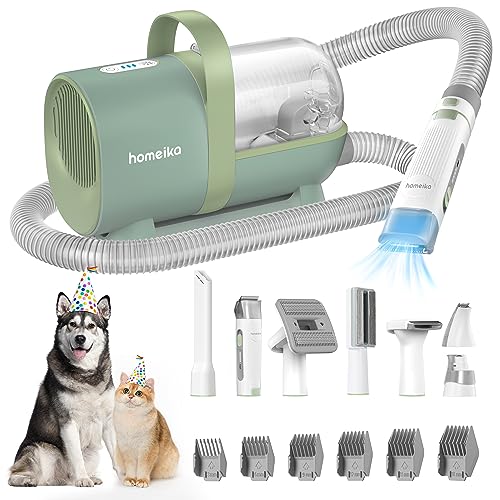 Homeika Dog Grooming Kit & Dog Hair Vacuum 99% Pet Hair Suction, Pet Vacuum Groomer with 8 Pet Grooming Tools, 6 Nozzles, Upgraded Storage Bag, 1.5L Dust Cup, Nail Grinder/Paw Trimmer, Green