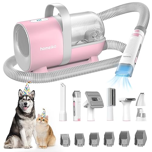 Homeika Pet Grooming Kit & Dog Hair Vacuum 99% Pet Hair Suction, Pet Vacuum Groomer with 8 Pet Grooming Tools, 6 Nozzles, Storage Bag, 1.5L Dust Cup, Nail Grinder/Paw Trimmer for Dogs Cats, Pink