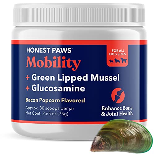 Honest Paws Mobility Bone and Joint Supplement for Dogs - Enhance Bone Health Lubricate Joints - Green Lipped Mussel, Glucosamine, Fish Oil, Chondroitin Sulfate, MSM, Vitamin C with Natural Flavors