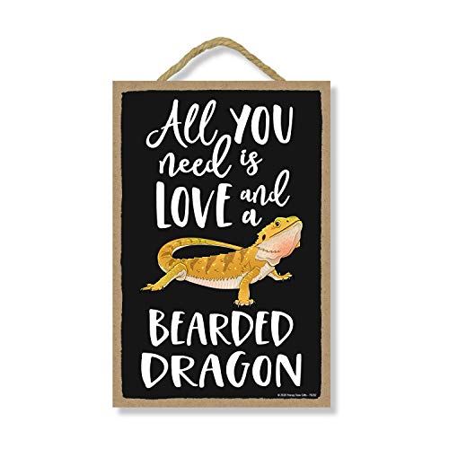 Honey Dew Gifts All You Need is Love and a Bearded Dragon Funny Wooden Home Decor for Pet Reptiles Lovers, Hanging Decorative Wall Sign, 7 Inches by 10.5 Inches