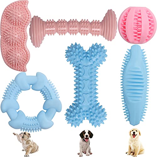 HPETHF Puppy Teething Chew Toys for Small Dog Toys, Puppy Teething Rings Rubber Interactive Chewers Relieve Itching Treat Ball Bone Clean Teeth Toy 6 Pack