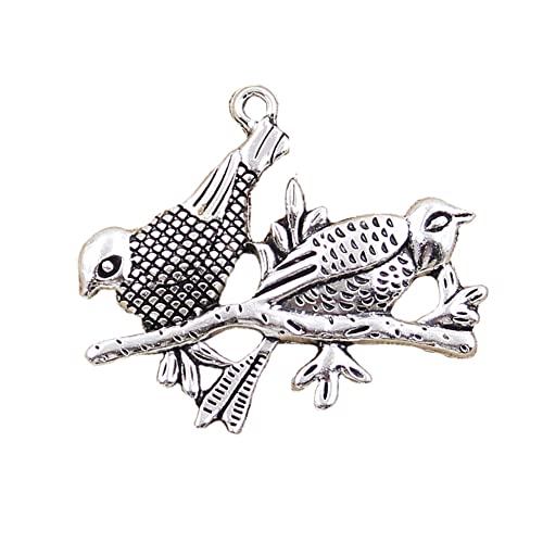 hroryn 5pcs Charms magpie bird stand branch Antique Silver Charms Pendants for Making Bracelet Necklace Jewelry Findings Jewelry Making Accessory 42x49mm