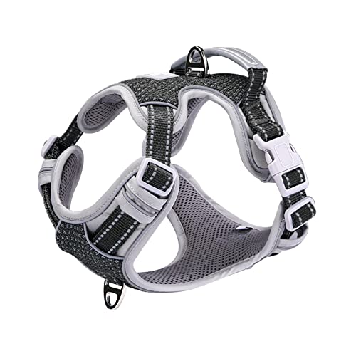 Huntboo Front Clip Harness,No Pull Dog Harness, Reflective Harness with Padded Handle, Breathable,Durable, and Adjustable Pet Vest for Small Dogs, Perfect for Walking, Training, and Running Black (XS)