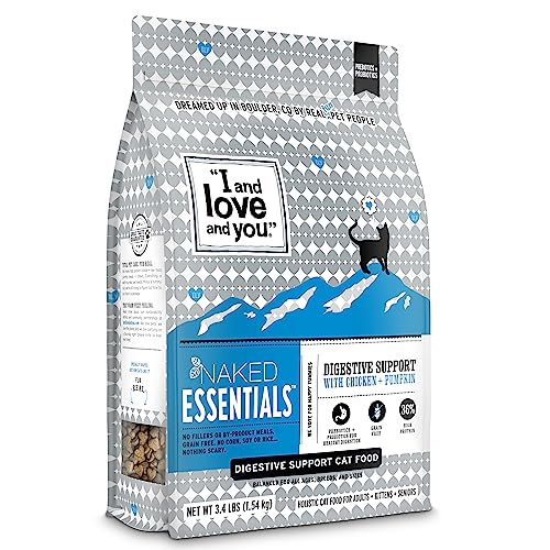 "I and love and you" Naked Essentials Dry Cat Food - Digestive Support Probiotic Grain-Free Kibble - Chicken + Pumpkin, 3.4-Pound Bag, Model:F18170