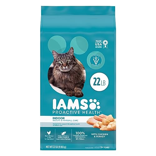 IAMS PROACTIVE HEALTH Adult Indoor Weight Control & Hairball Care Dry Cat Food with Chicken & Turkey Cat Kibble, 22 lb. Bag