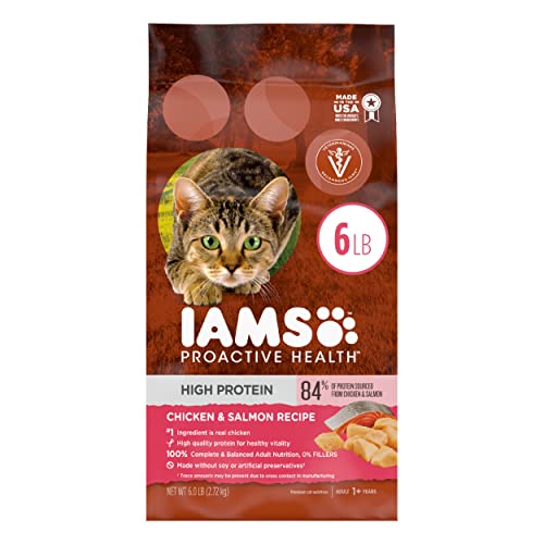 IAMS PROACTIVE HEALTH High Protein Adult Dry Cat Food with Chicken & Salmon Cat Kibble, 6 lb. Bag