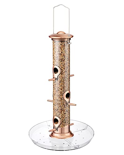 iBorn Bird Feeders Seed Catcher for Outside Hanging 6 Port Bird Feeder for Cardinal Birds Aluminium Metal,Brushed Copper Finishing 14 Inch 6 Port (Seed is not Included)