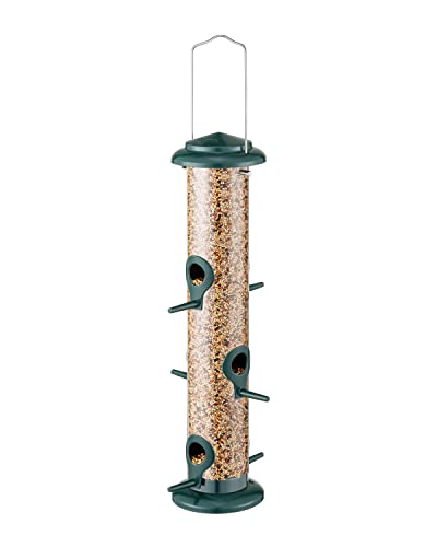 iBorn Metal Bird Feeders 6 Ports Hanging Wild Bird Seed Feeder for Mix Seed Blends, Niger Seed Feeder, Sunflower Heart, Birdbath, Heavy Duty All Metal Green Finishing 14 Inch 6Port