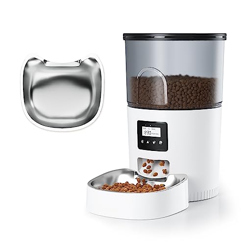 IMIPAW Automatic Cat Feeders, 3L Timed Cat Dry Food Dispenser with Clog-Free Design, Auto Pet Feeder for Cats and Dogs, 1-4 Meals Per Day,with Stainless Steel