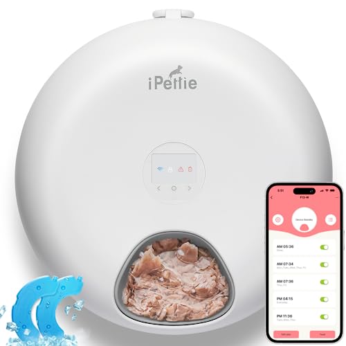 iPettie Donuts Frost WiFi 6 Meal Automatic Cat Food Dispenser with App Control, Dry & Wet Food Automatic Cat Feeder, Smart Dog Feeder with Two Ice Packs, Programmable Timer, Holds 6 x ½ lb. of Food
