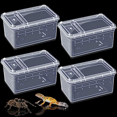 Irenare 4 Pcs Portable Reptile Terrarium Plastic Reptile Feeding Box Clear Tarantula Enclosure Snake Cage Breeding Box Hatching Container for Bearded Dragon Lizard Spider Gecko, 12.6 x 8.7 x 5.9 Inch