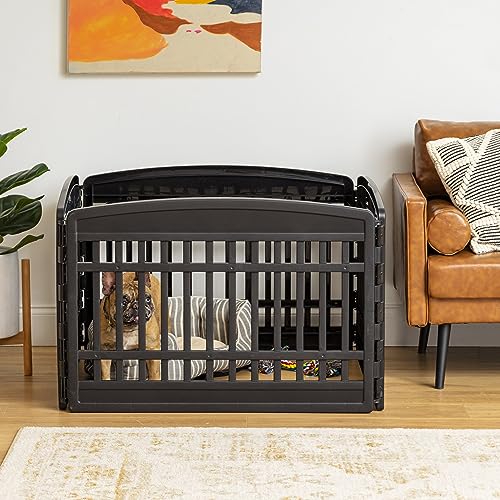 IRIS USA 24" Exercise 4-Panel Pet Playpen, Dog Playpen, Puppy Playpen, for Puppies and Small Dogs, Keep Pets Secure, Easy Assemble, Fold It Down, Easy Storing, Customizable, Black