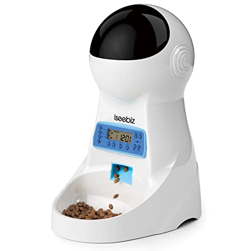 Iseebiz Automatic Cat Feeder, 101oz/3L Timed Cat Feeder for Dry Food with Anti-Clog Design, Up to 4 Meals with Portion Control, Dual Power Supply &10s Voice Recorder for Small Medium Cats Dogs