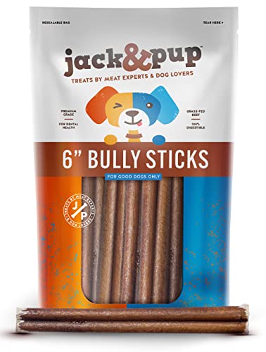 Jack&Pup Dog Bully Sticks for Medium Dogs, Odor Free Bully Sticks for Puppies - All Natural Single Ingredient Dog Treat Bully Chew Sticks for Dogs (Standard Bully Stick, 6 Inch (Pack of 7))