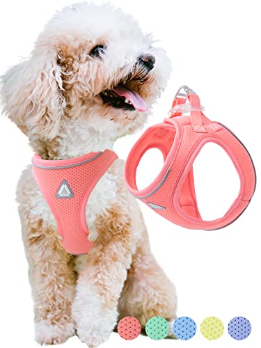 JC HOUSE Small Dog Harness, No Pull Lightweight Step-in Dog Vest, No Choke Escape Proof Reflective Soft Air Mesh Harness for Puppies & Cats Walking, Running Training and Daily Use, Pink, S (M4S)