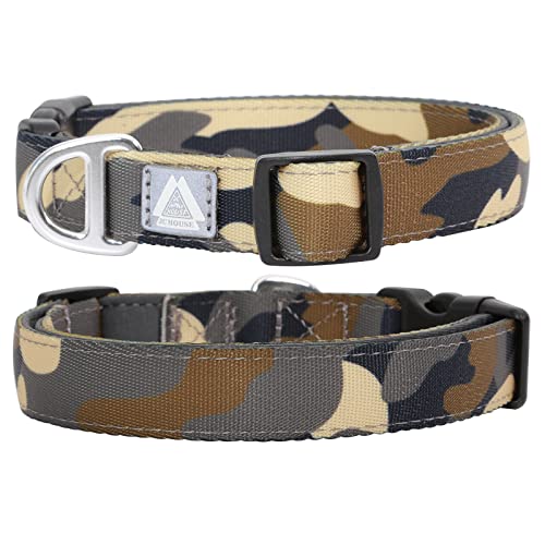 JC HOUSE Soft Padded Dog Collar, Neck 16’’-25’’Adjustable Heavy Duty Collar with 3M Reflective Logo for Medium, Large Dogs, Camo Green, L