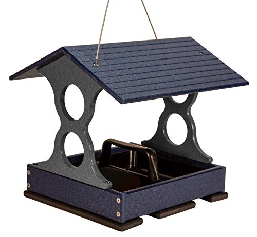 JCs Wildlife Medium Poly Fly-Thru Bird Feeder w/Removable Seed Tray - Holds 4 Cups of Bird Seed to Attract Cardinals, Chickadees, and More Backyard Birds (Blue)