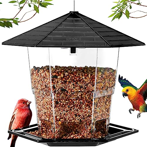 Jealoeur Bird Feeders for Ourside Bird Feeder, with a Latch Feature,Retractable Bird Feeders for Outdoors Hanging, Wild Bird Seed for Outside and Garden Decoration Yard for Bird Watchers (Black)