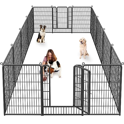 Jhsomdr Dog Pens Outdoor 40” Dog Fence Metal Pet Pen Dog Playpen for Large Dogs, Extra Wide 14 Panels Puppy Pen Pet Fence Outdoor Portable Exercise Pen Dog Fences for The Yard, RV, Camping