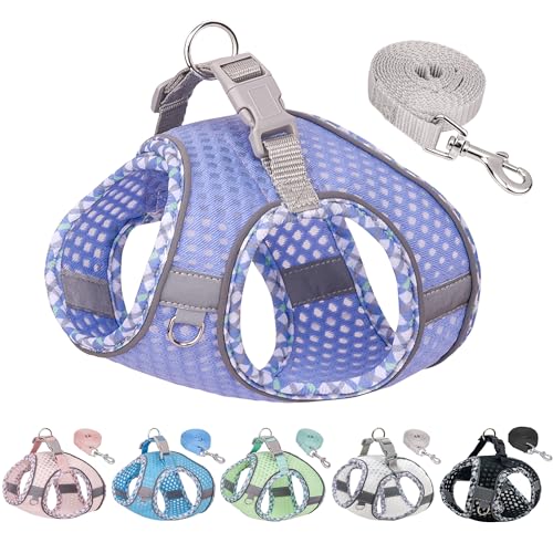 JOYPAWS Tiny Dog Harness, All Weather Diamond Mesh, Reflective Stripes, No Pull Step in Lightweight Vest Harness for Puppy, Small Dogs and Cats Lavender XXXS