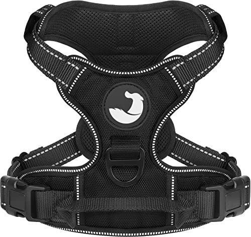 Joytale No Pull Dog Harness Medium Dogs, Reflective No Choke Pet Vest with Front and Back 2 Leash Clips, Soft Padded Harnesses with Easy Control Handle for Training and Walking, Black, M