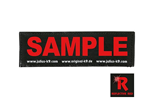 Julius-K9, Original Custom Patch with Hook and Loop Fastener, Large, 1 Piece, Black with red Reflective Letters