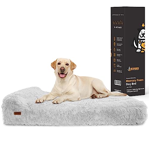 Jumbo Orthopedic Dog Bed - 7-inch Thick Memory Foam Pet Bed with Pillow with Removable Cover & Free Waterproof Liner - for Large Breed Dogs