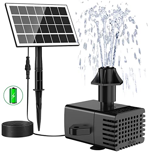 Jutai Solar Fountain Kit Glass Panel 3.5W with 2000mAH Battery Backup, DIY Solar Water Pump with Sucker and Stake, Solar Fountain Pump for Bird Bath, Water Feature,Pond, Outdoor, 16.4ft Power Cord