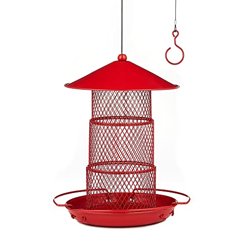 JUYUAN Hanging Bird Feeder for Outdoor Birds, Heavy Duty Hanging Bird Feeders, Durable Metal Material and Cardinal Red Fit for Your Garden, The Retractable Design Store More Food