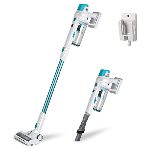Kenmore DS4065 Cordless Stick Vacuum 1L Capacity Lightweight Cleaner 2-Speed Power Suction LED Headlight 2-in-1 Handheld for Hardwood Floor, Carpet & Dog Hair, Blue