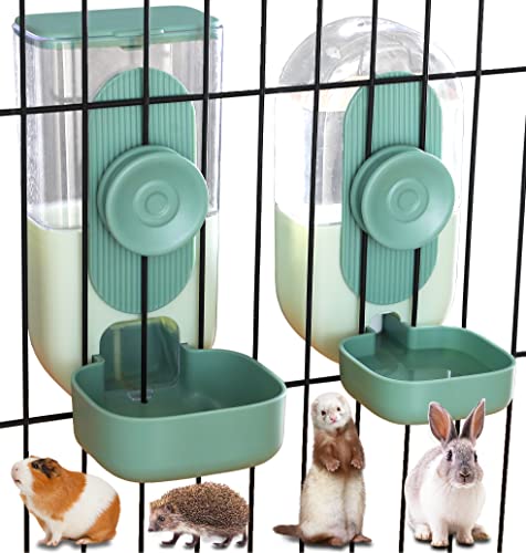 Kenond 35oz Hanging Automatic Pet Food Water Dispenser, Auto Gravity Pet Feeder and Waterer Set, Cage Cat Food Bowl Dog Feeding Station for Puppy and Kitten Rabbit Chinchilla Hedgehog Ferret (Green)