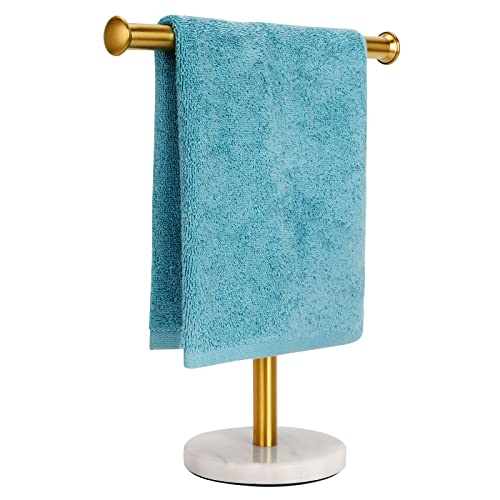 Kingmate Gold Hand Towel Holder Stand, Natural Marble Base T-Shape Fingertip Towel Rack, Rust-Proof (Gold)